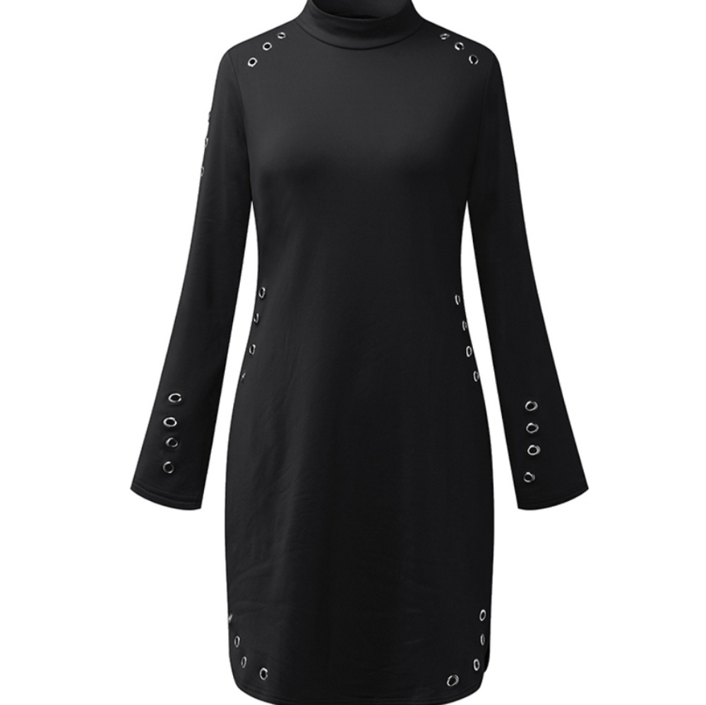 Black Long Sleeve Grommet Dress - Picture 6 of 7